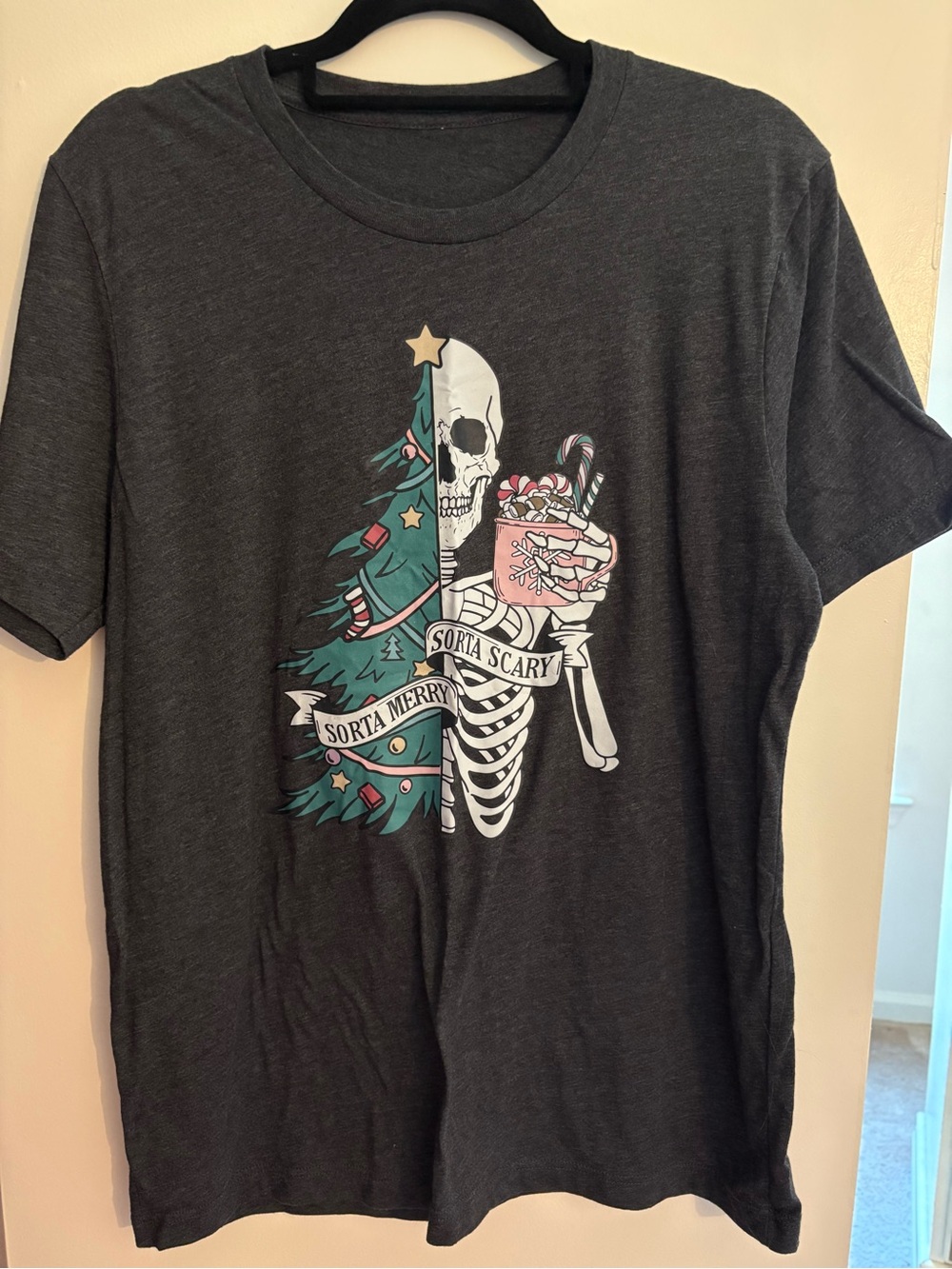 Half-Tree Half-Skeleton Graphic Tee - Dark Gray